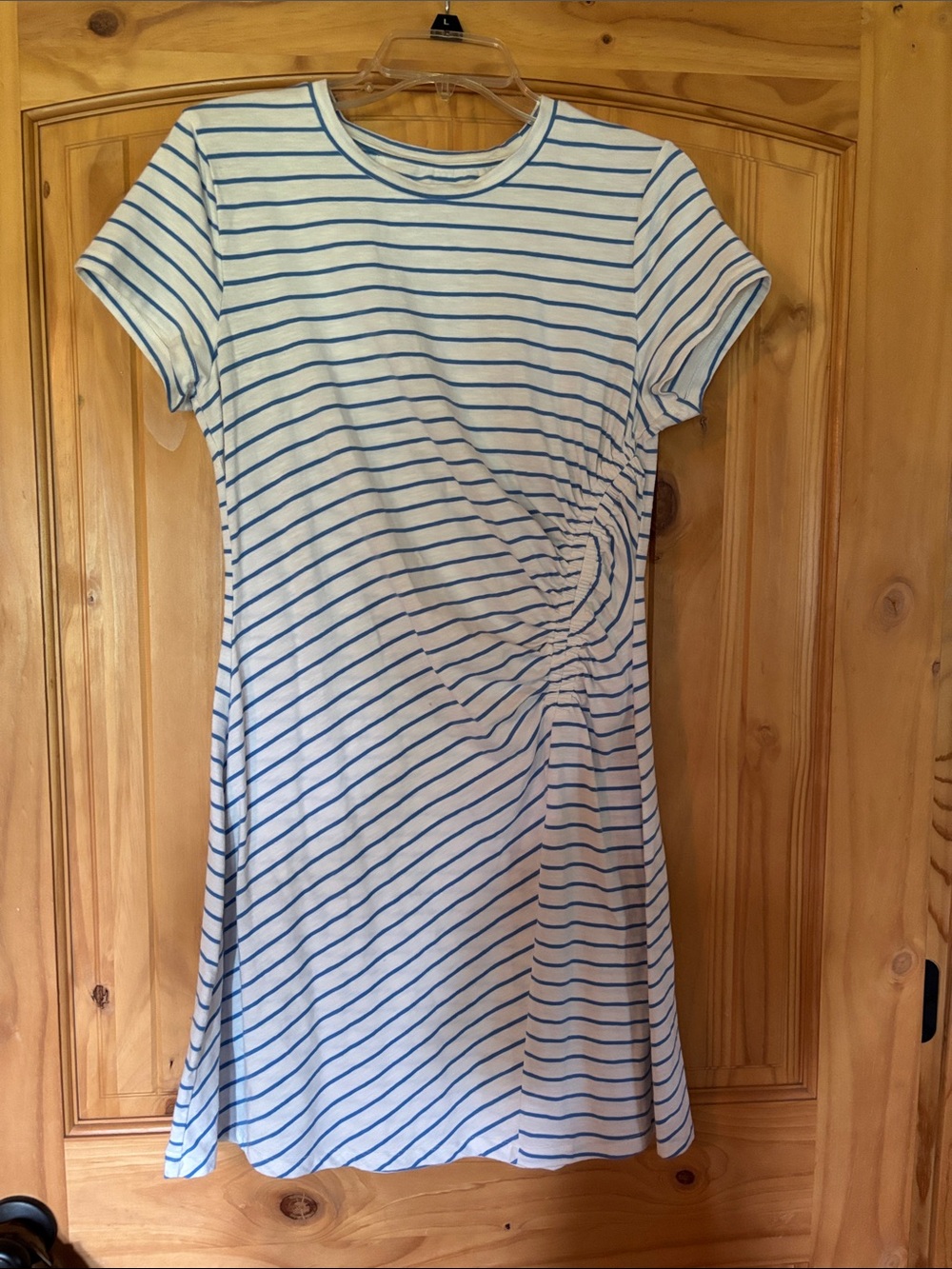 Universal Thread White and Blue Striped Knot-Detail Casual Dress